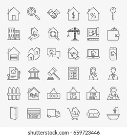 Real Estate Line Icons Set. Vector Collection of Outline House and Building Symbols.