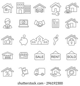 Iconos de línea de bienes raíces set.Vector