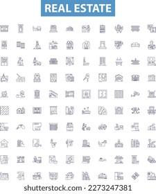 Real estate line icons, signs set. Property, Homes, Land, Houses, Investment, Agent, Broker, Market, Buy outline vector illustrations.