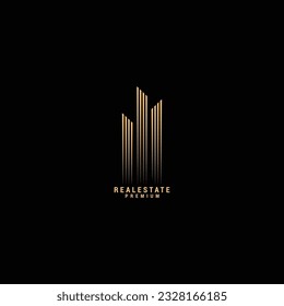 Real Estate line Logo Template Gold colored Vector Illustration