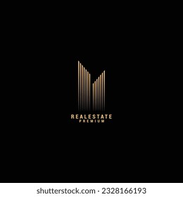 Real Estate line Logo Template Gold colored Vector Illustration