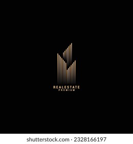 Real Estate line Logo Template Gold colored Vector Illustration