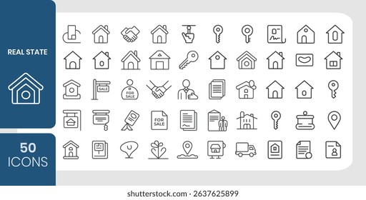 Real Estate Line Minimalist Property, Realtor, Housing Outline Symbols for Web and App UI Design