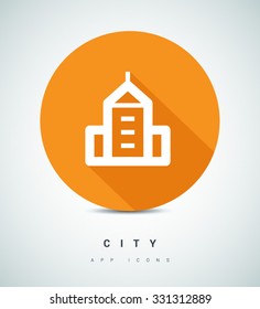 Real Estate line vector icon for websites and mobile minimalistic flat design. Skyscrapers building on horizon realty icon. Business city Commercial property. Modern trend concept design style symbol
