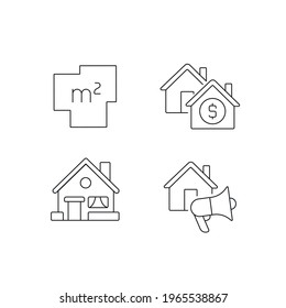 Real estate linear icons set. House for sale. Thin line customizable illustration. Contour symbol. Vector isolated outline drawing. Editable stroke