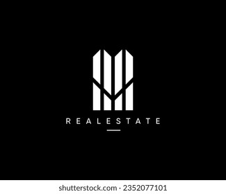 Real estate logo. Abstract city building, architecture, planning, structure, construction, property, cityscape, skyscraper and city skyline vector design symbol. 