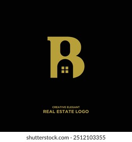 Logotipo inmobiliario. Abstractas Elegante Letra de Oro B. Logotipo de Casa Con Alfabeto B. Creativo Elegante Oro Logos Vector 