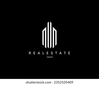 Logo inmobiliario. Arquitectura, construcción, propiedad, construcción de ciudades, paisaje urbano, rascacielos, residencia, apartamento, estructura y diseño vectorial de planificación.