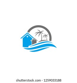 real estate logo , beach logo design , vector , house beach logo