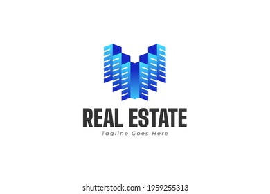 Real Estate Logo in Blue Gradient with Modern Concept . Construction, Architecture or Building Logo Design Template
