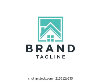 Real Estate Logo. Blue Shape with Negative Space House Symbol isolated on White Background. Usable for Construction Architecture Building Logo Design Template Element.