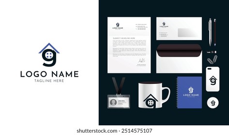 Real estate logo branding design kit. Corporate identity template. Business stationery mockup. Editable vector illustration.