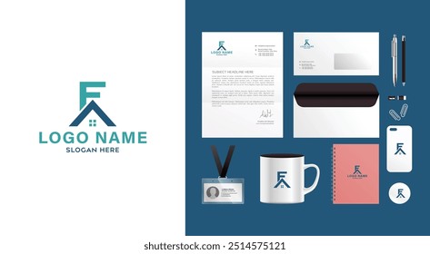 Real estate logo branding design kit. Corporate identity template. Business stationery mockup. Editable vector illustration.