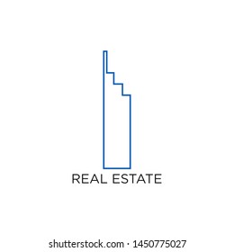 Real Estate Logo, Building, or Home, Design Vector With Line, linear, style, or mono line. Illustration of Residential, Apartment, Icon, with simple, minimalist style blue color. Eps 10