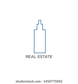 Real Estate Logo, Building, or Home, Design Vector With Line, linear, style, or mono line. Illustration of Residential, Apartment, Icon, with simple, minimalist style blue color. Eps 10