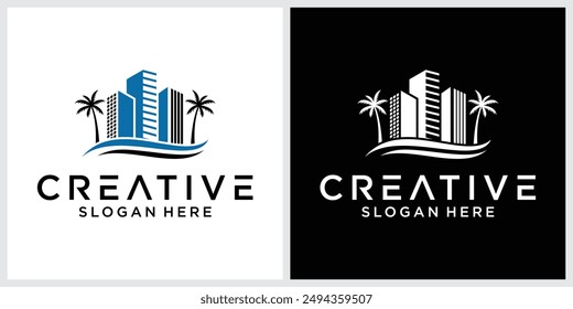 real estate logo building with palm