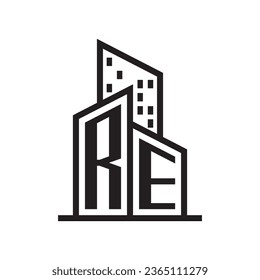 RE real estate logo with building style , real estate Logo Stock Vector