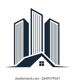Real Estate Logo with Buildings and House, Minimalist Real Estate Logo Design, Building Logo Design