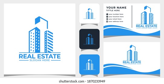 Real estate logo and business card template design Construction building home logo 