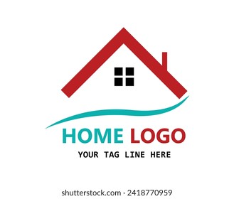 Real estate logo and business card template. Outline style house sign with overlapping shadow effects. Vector illustration for print or web.