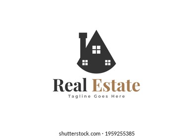 Real Estate Logo with Chimneys. Construction, Architecture or Building Logo Design Template