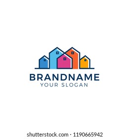 Logotipo imobiliário com casa colorida definida como conceito de fornecimento. Vetor de design de logotipo dobrado e bolso