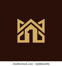 Real estate logo with the concept of home, crown and number one. Best property logo template