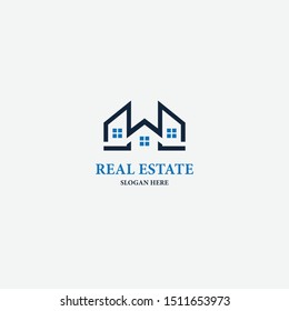 real estate logo concept on silver background with blue and dark blue letters