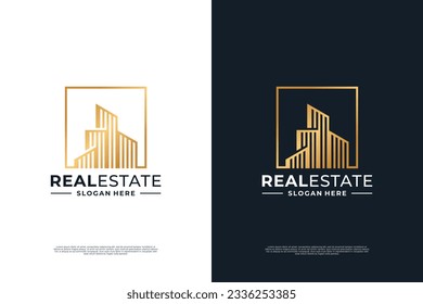 Logotipo inmobiliario. Diseño del logotipo del edificio de arquitectura de construcción.