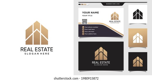 Real estate logo with creative concept and business card design. House abstract for logo inspiration.Premium Vector