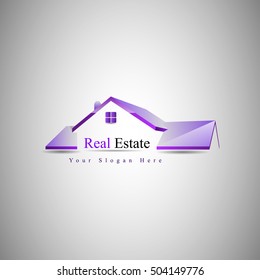 Real Estate logo. Creative glossy violet color house real estate logo.