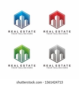 real estate logo design with 3 buildings