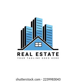 Real estate logo design. Blue and black building logo design.