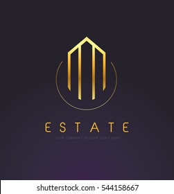 Real Estate Logo Design. Building Gold Logo with Skyscrapers