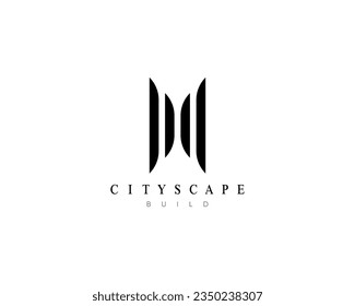 Real estate logo design for business identity. Modern city building, apartment, residence, architecture, construction, skyscraper, structure and planning vector symbol.