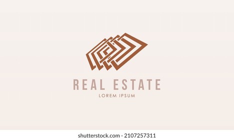 Vector de diseño de logotipo inmobiliario. Plantilla de logotipo de edificio moderno