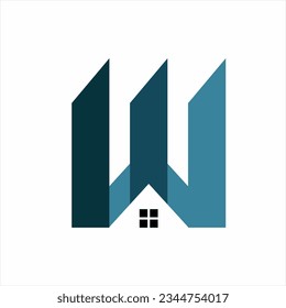 Diseño del logo inmobiliario con letra W, símbolo de apartamento y paz.