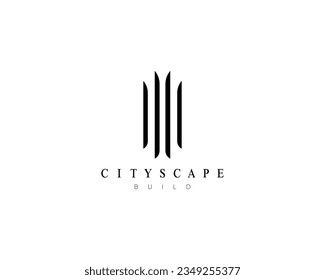 Real estate logo design concept. Modern building vector symbol for architecture, construction, cityscape, skyscraper, city landscape, planning and structure.