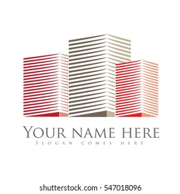 Real estate logo design concept with grey red buildings