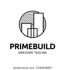 Real estate logo design, Construction architecture building logo, Line art style