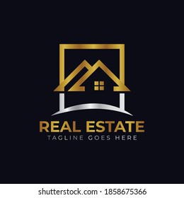 Diseño del logotipo inmobiliario. Plantilla de logotipo de icono de propiedad inmobiliaria abstracta creativa. logo de oro inmobiliario.
