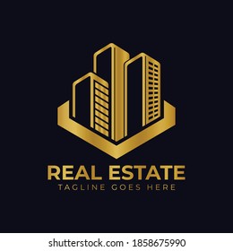 Real Estate Logo Design. Creative abstract real estate icon logo template. gold real estate logo.