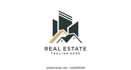 Diseño de logotipo inmobiliario con concepto creativo Premium Vector