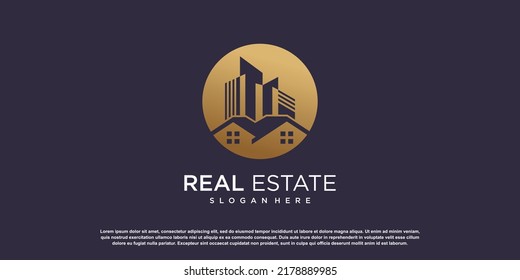 Diseño de logotipo inmobiliario con estilo único y creativo Vector Premium