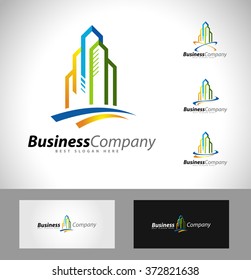 Real Estate Logo Design. Creative abstract real estate icon logo and business card template.