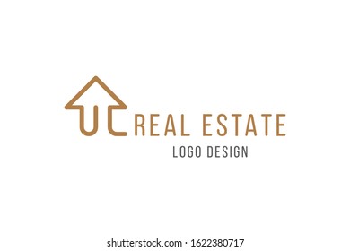 Real Estate Logo Design. Elegant Logotype with a silhouette of a building in line art style isolated on white background. Flat vector illustration EPS10