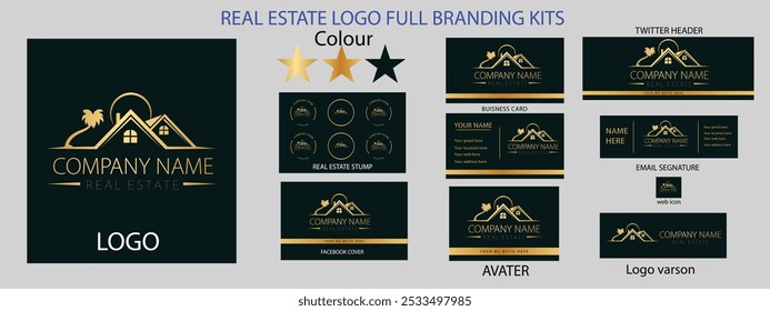 Real estate logo design with full branding business card, stumps, email signature, and social media kit