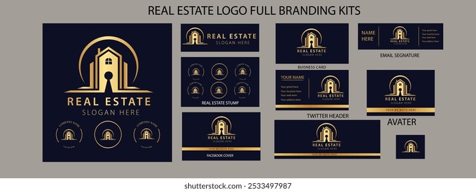 Real estate logo design with full branding business card, stumps, email signature, and social media kit