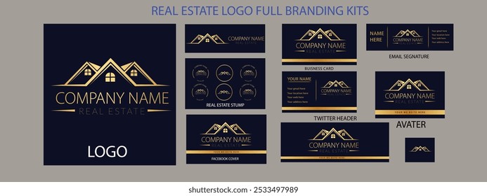 Real estate logo design with full branding business card, stumps, email signature, and social media kit