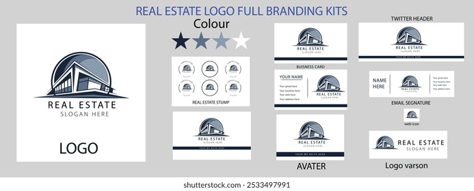 Real estate logo design with full branding business card, stumps, email signature, and social media kit